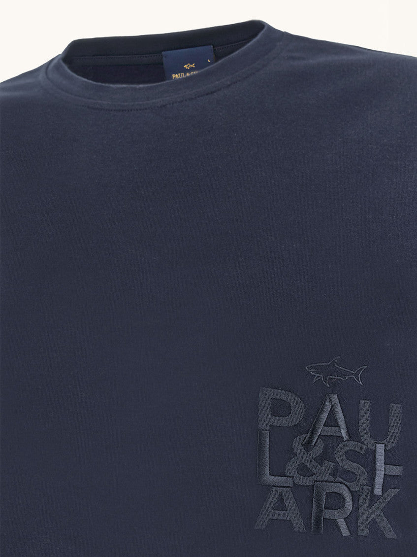 Navy Blue Crew Neck Embroidered T-Shirt 4
