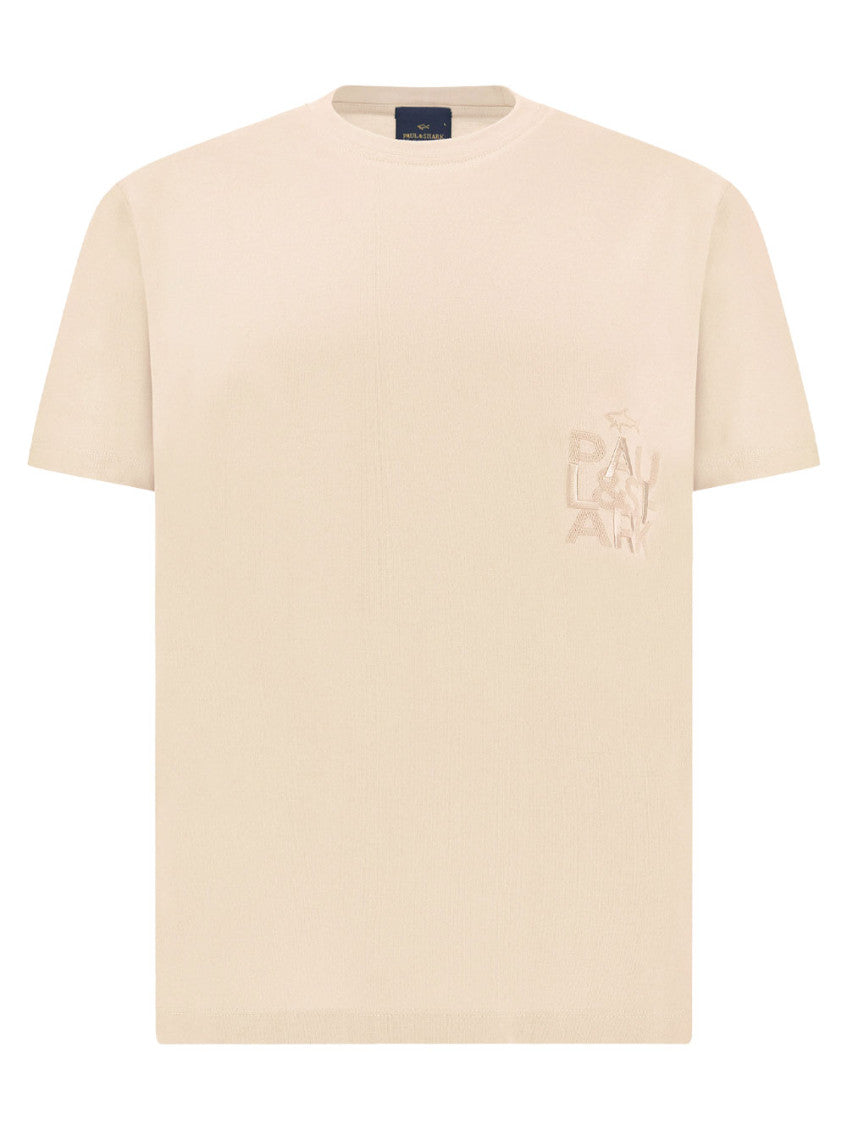 Beige Crew Neck Embroidered T-Shirt 1