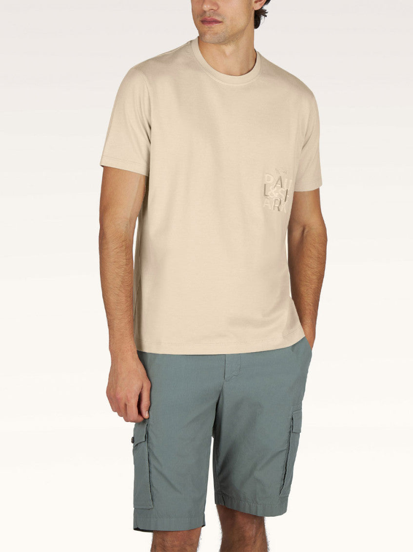 Beige Crew Neck Embroidered T-Shirt 2