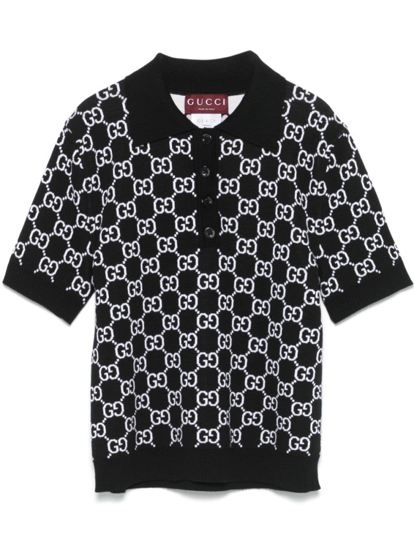 Black GG Supreme wool polo shirt 1