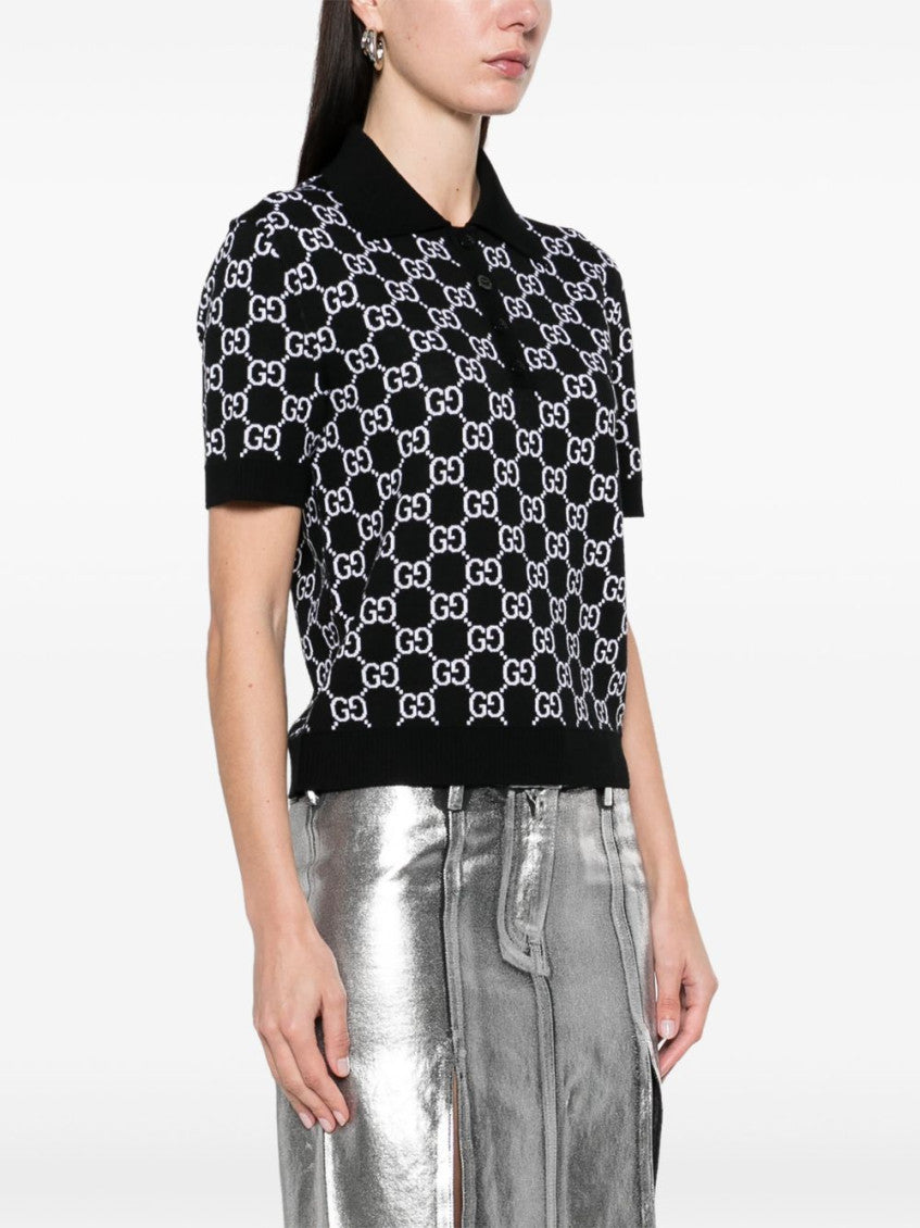 Black GG Supreme wool polo shirt 2