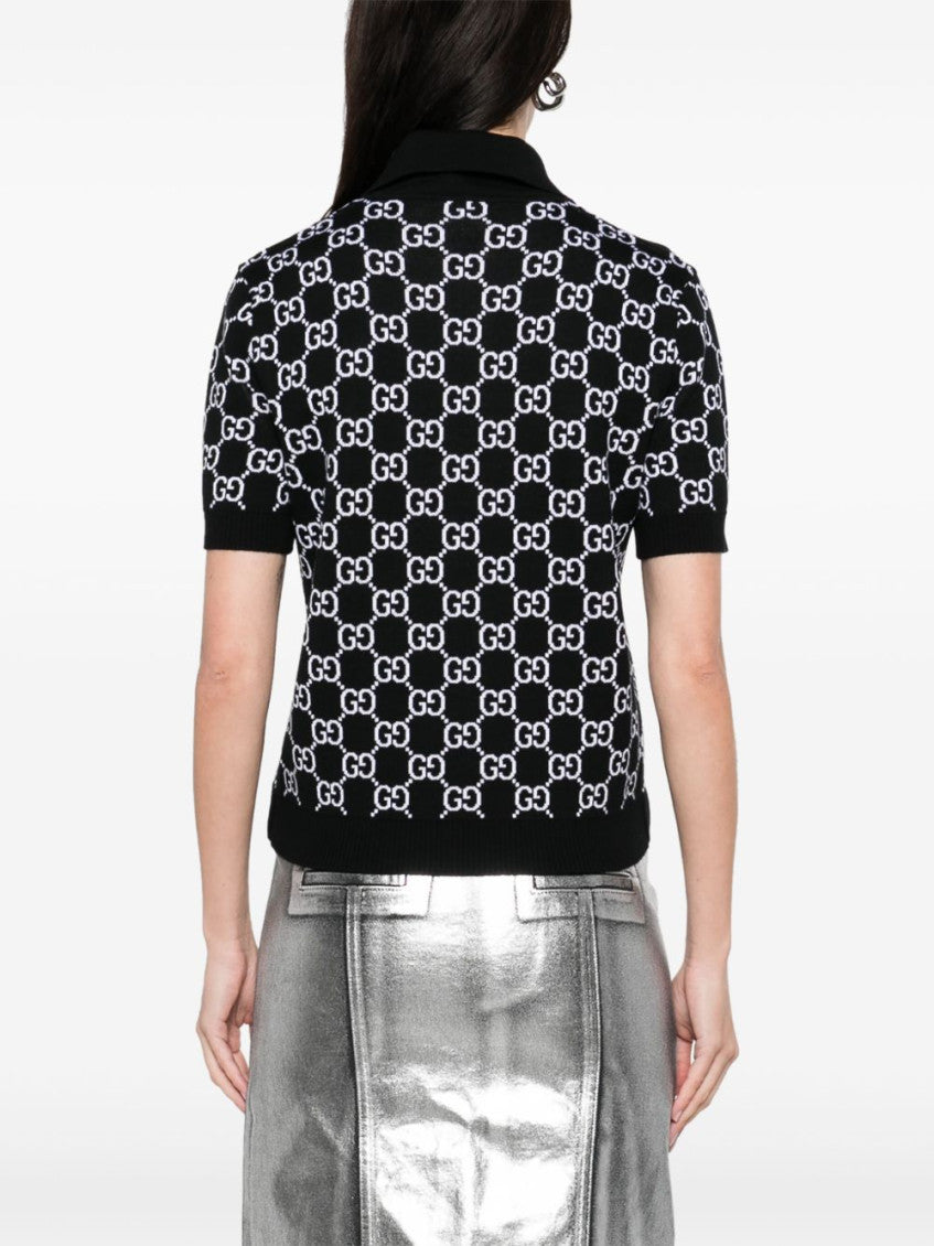 Black GG Supreme wool polo shirt 3