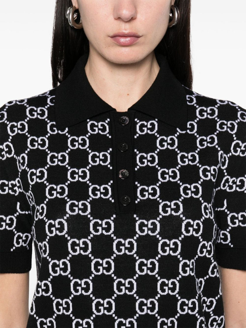 Black GG Supreme wool polo shirt 4