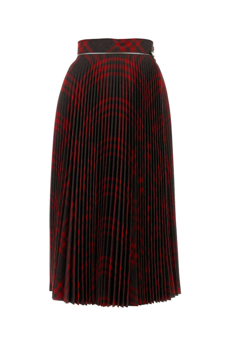 Multicolor Pleated Check Wool Blend Midi Skirt 1