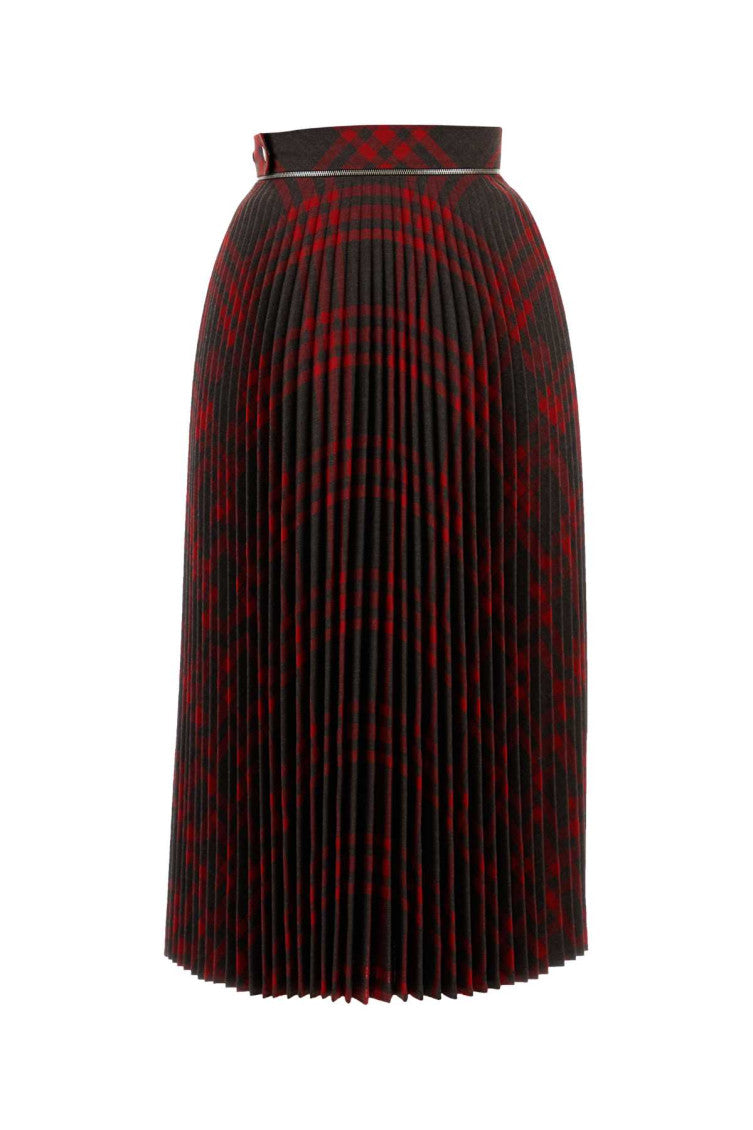Multicolor Pleated Check Wool Blend Midi Skirt 2