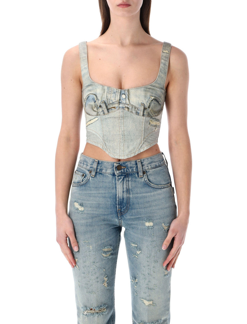Light Blue Sleeveless Denim Corset Top 1