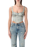 Light Blue Sleeveless Denim Corset Top 1