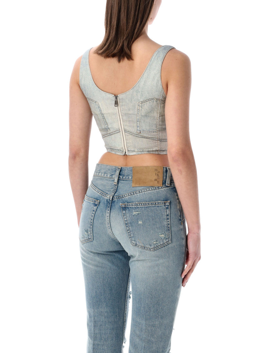 Light Blue Sleeveless Denim Corset Top 2