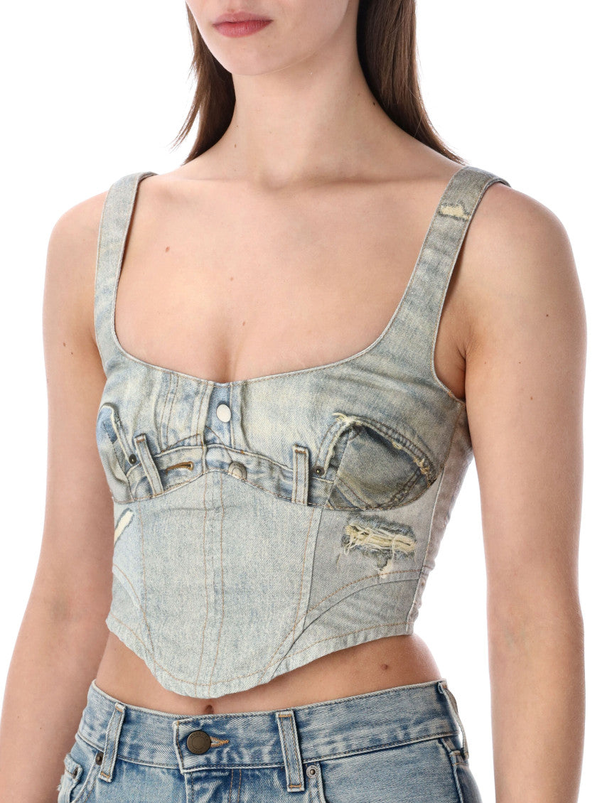 Light Blue Sleeveless Denim Corset Top 3