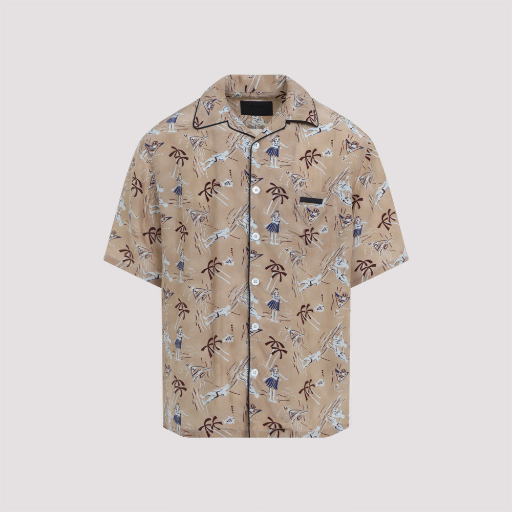 Beige Printed Bowling Shirt 3