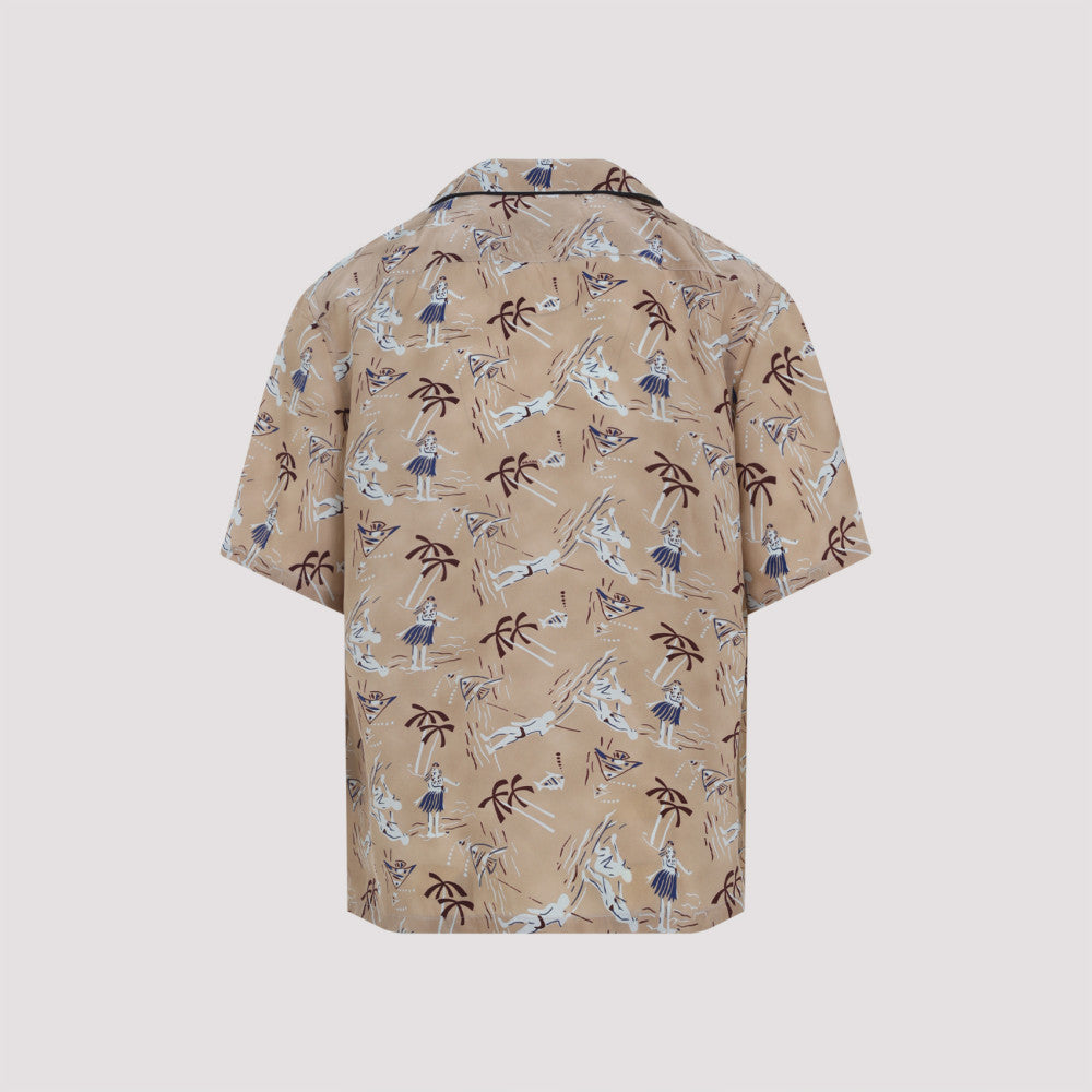 Beige Printed Bowling Shirt 4