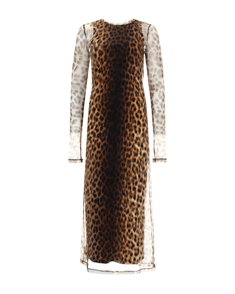 Beige Animal Print Round Neck Maxi Dress 1