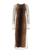 Beige Animal Print Round Neck Maxi Dress 1