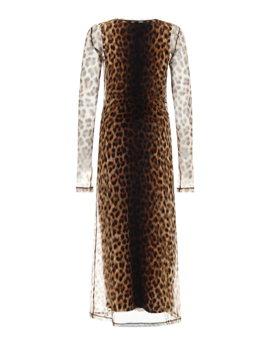 Beige Animal Print Round Neck Maxi Dress 3