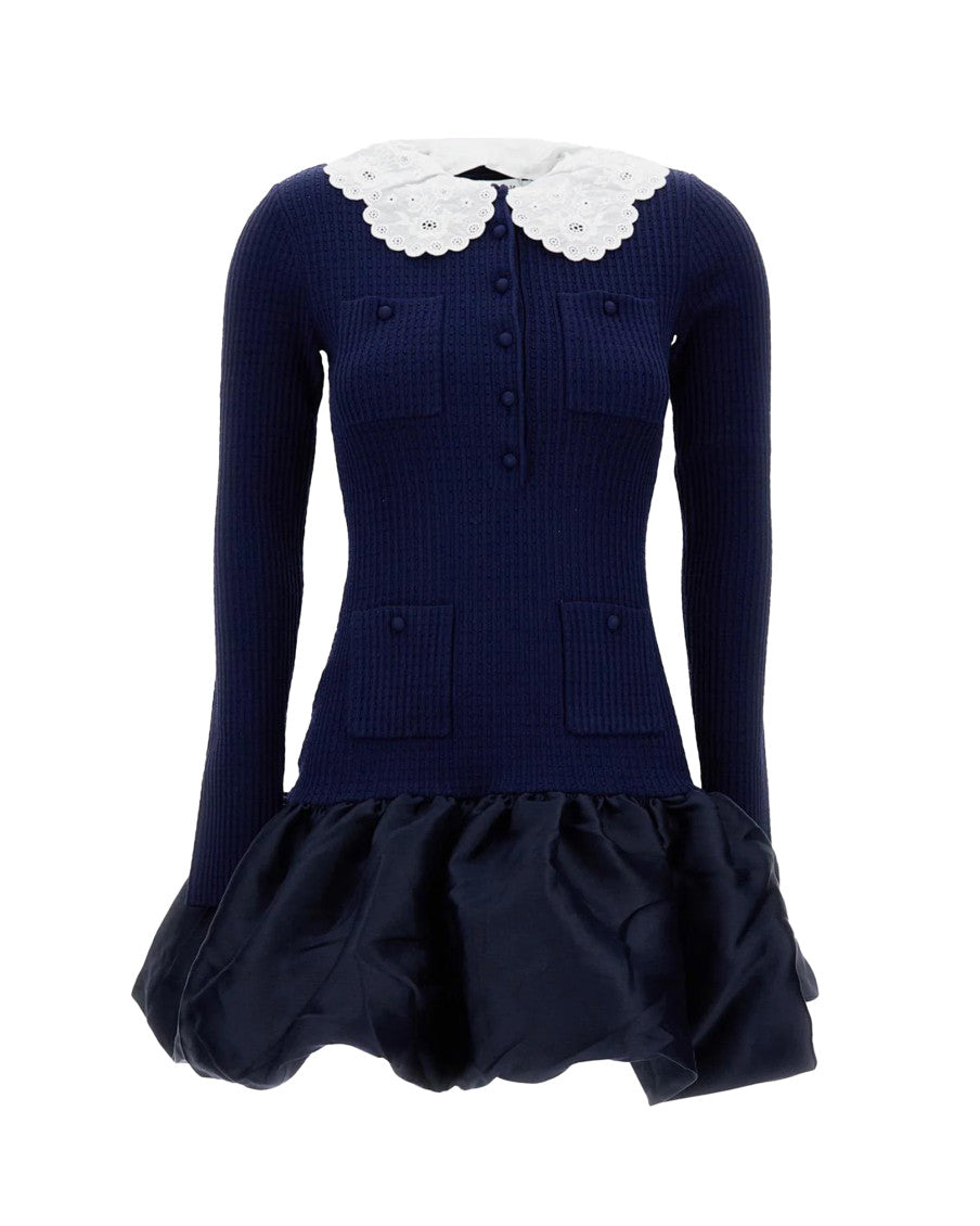 Blue Woven Shirt Collar Mini Dress 1