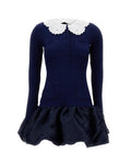 Blue Woven Shirt Collar Mini Dress 1