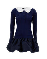 Blue Woven Shirt Collar Mini Dress 1
