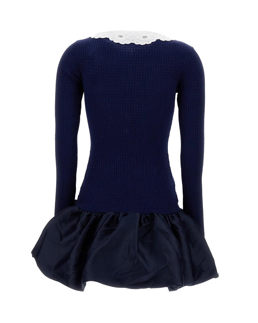 Blue Woven Shirt Collar Mini Dress 2