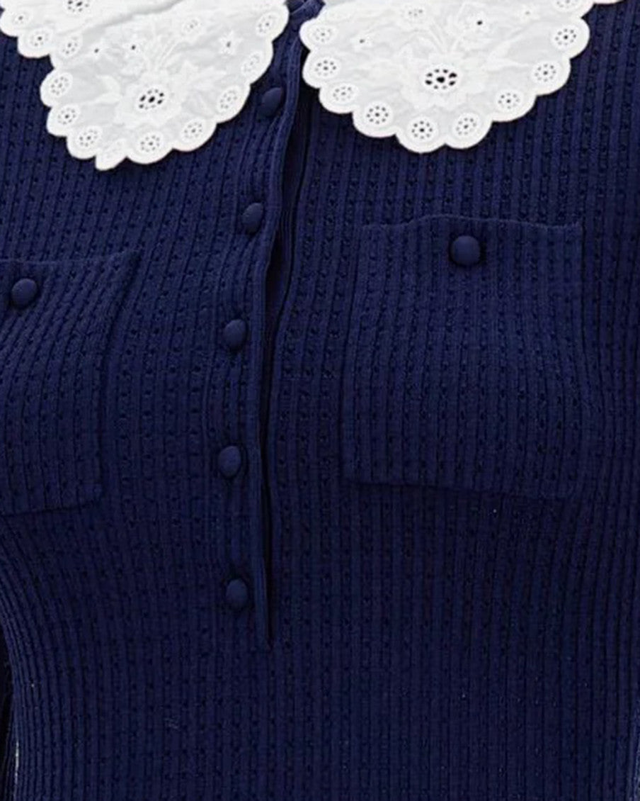 Blue Woven Shirt Collar Mini Dress 3