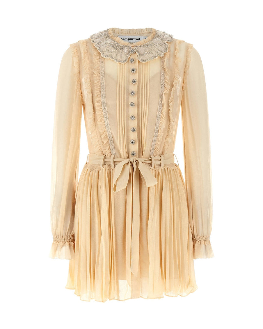 Brown Embellished Round Neck Mini Dress 1