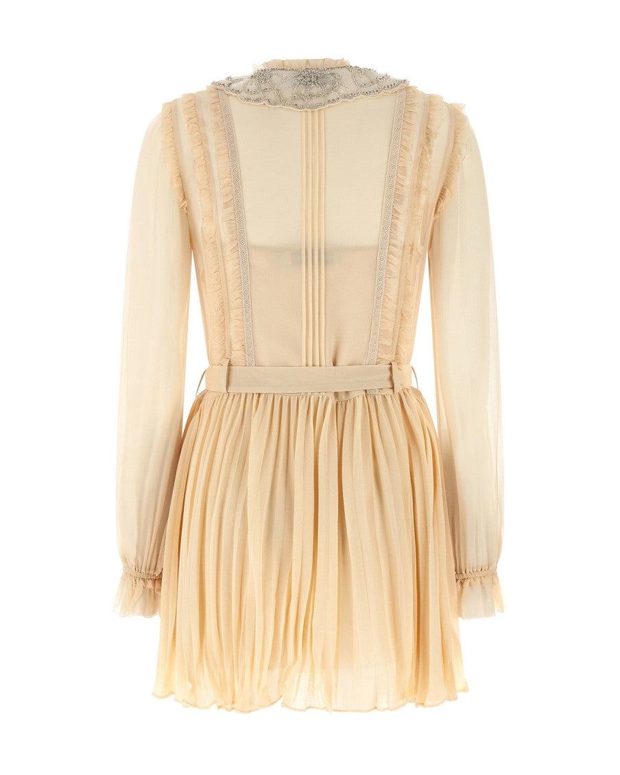 Brown Embellished Round Neck Mini Dress 2