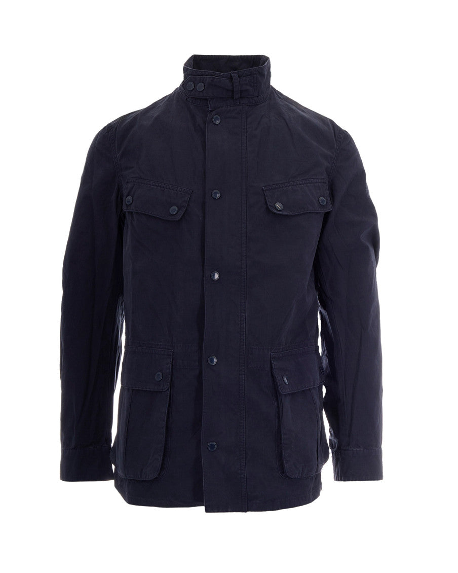 Blue Solid Mandarin Collar Jacket 1