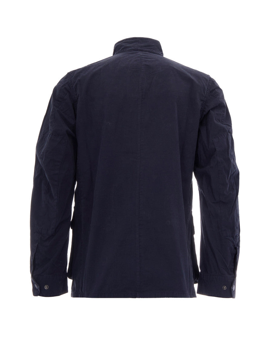 Blue Solid Mandarin Collar Jacket 2
