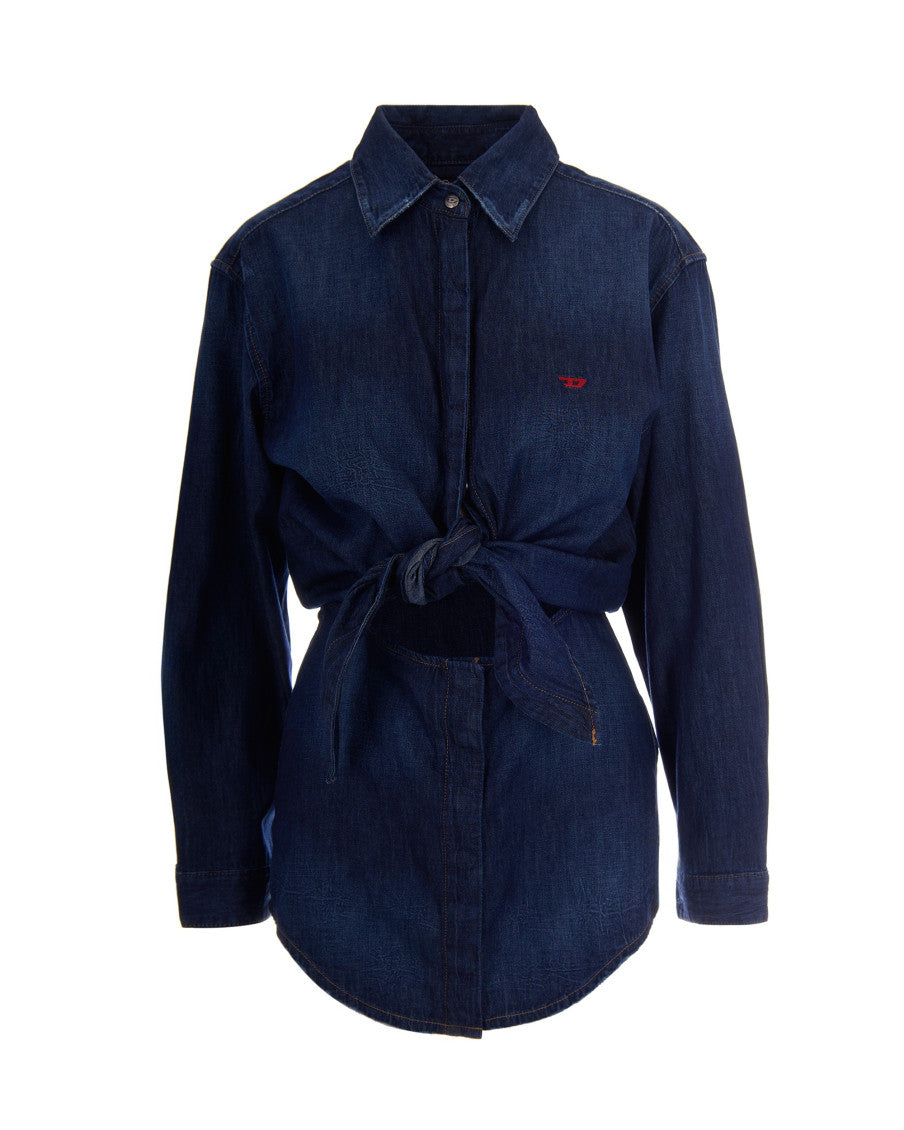 Blue Shirt Collar Mini Dress 1