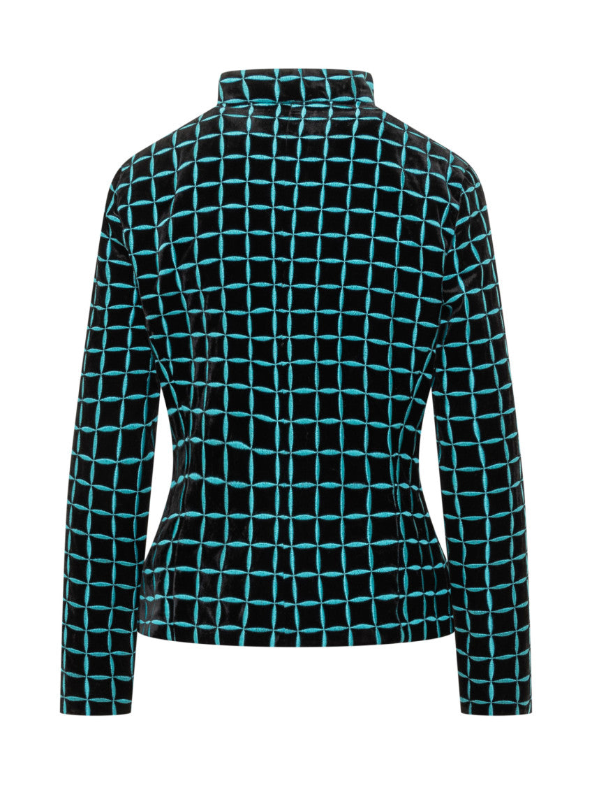 Black Geometric Mock Collar Jacket 2