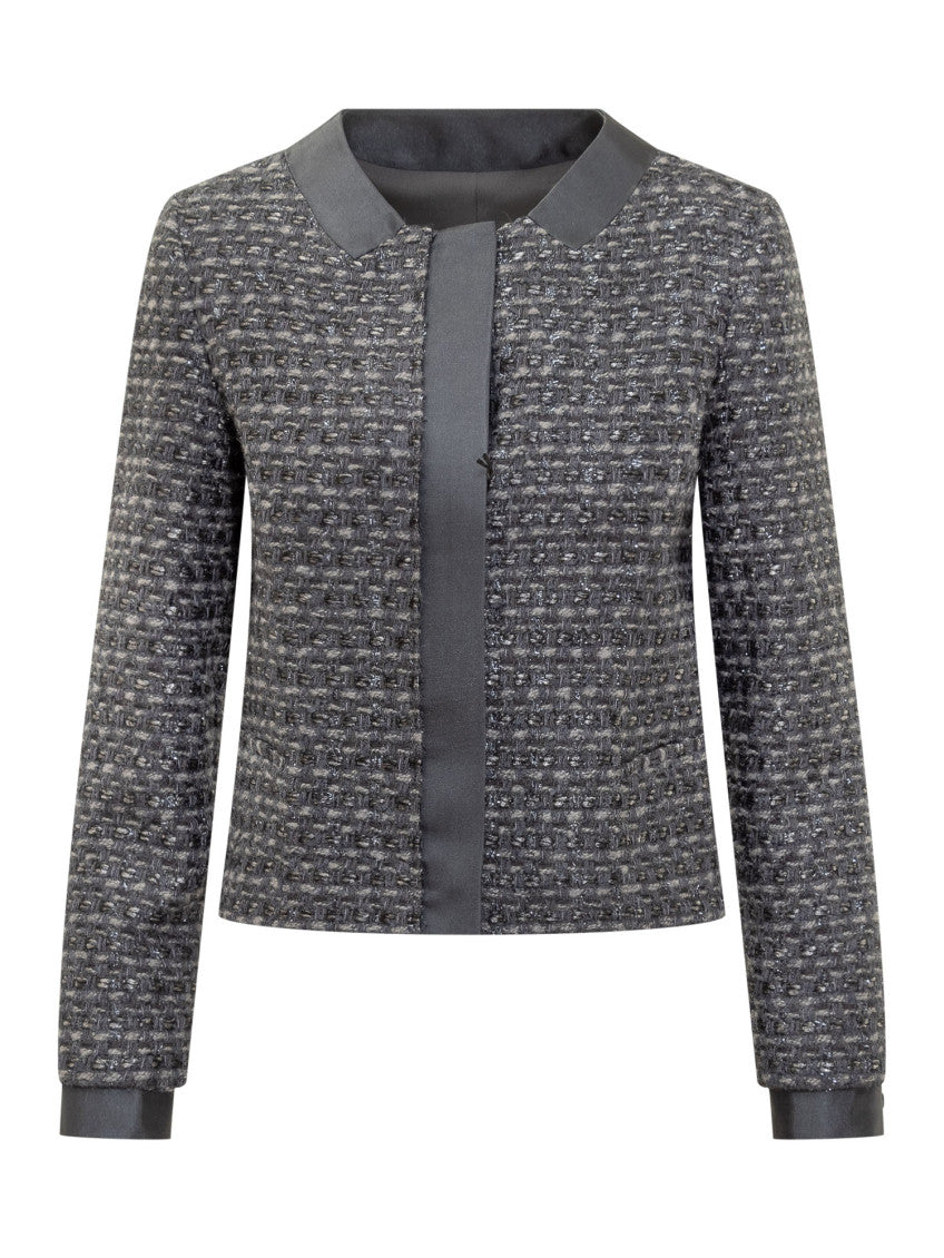 Blue Textured Round Neck Jacket 1