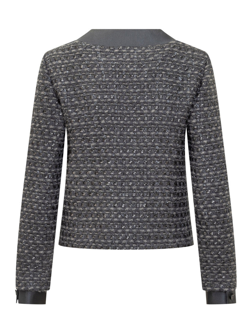 Blue Textured Round Neck Jacket 2