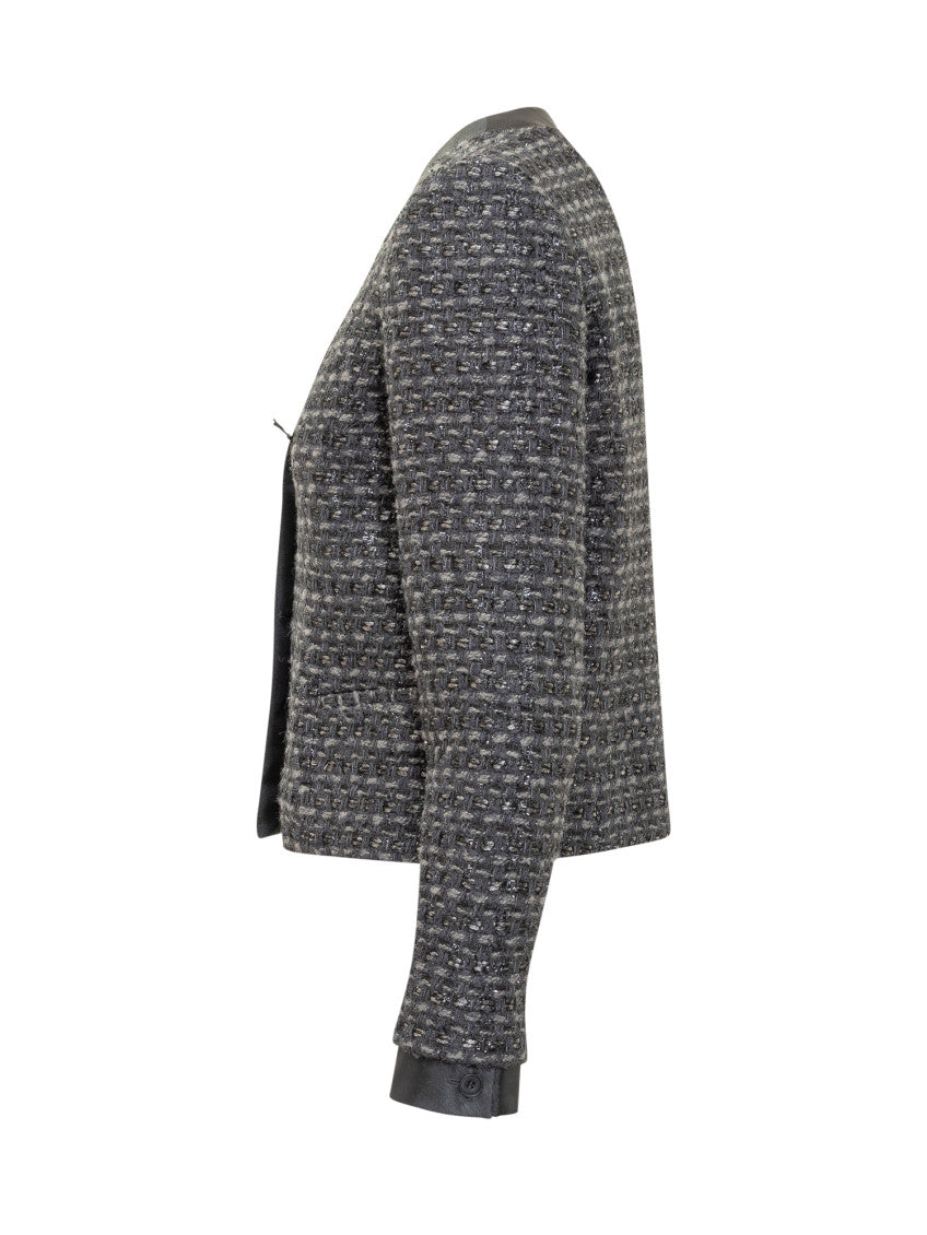 Blue Textured Round Neck Jacket 3