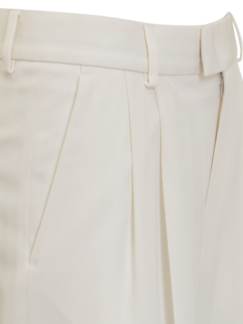 White Relaxed Flat Front Pants 4