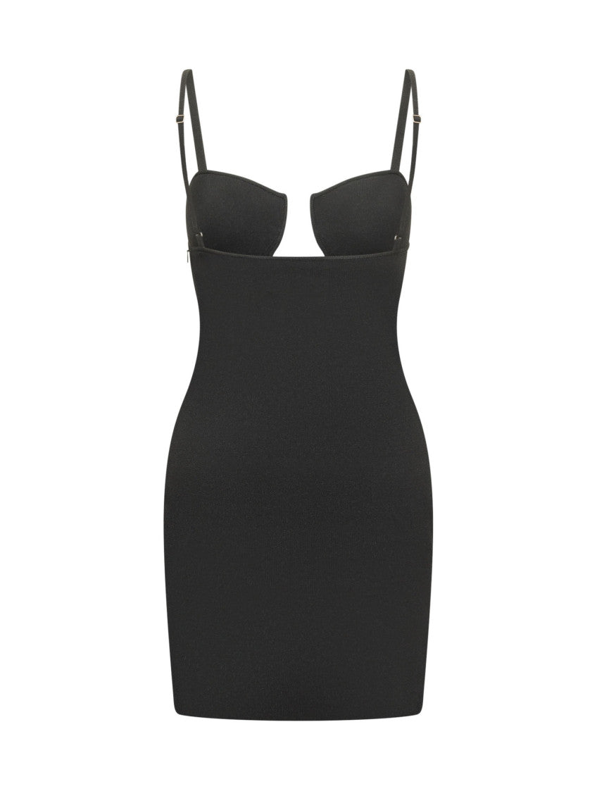 Black Solid V Neck Mini Dress 2