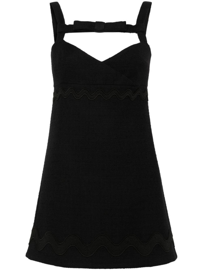 Black Bow-neckline Tweed Minidress 1