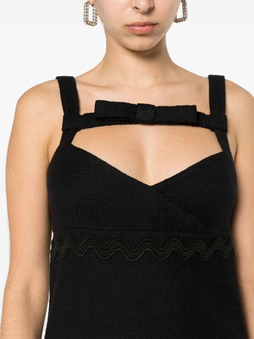 Black Bow-neckline Tweed Minidress 5
