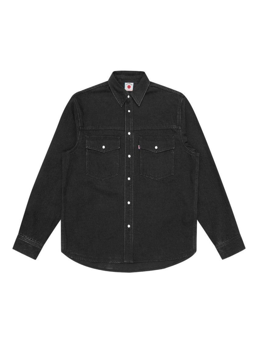 Black Long Sleeves Denim Shirt 1
