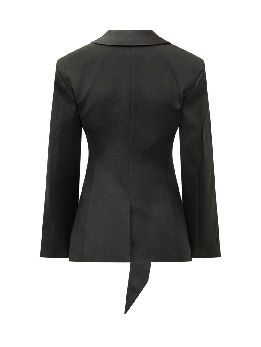 Black Solid Shawl Lapel Blazer 2