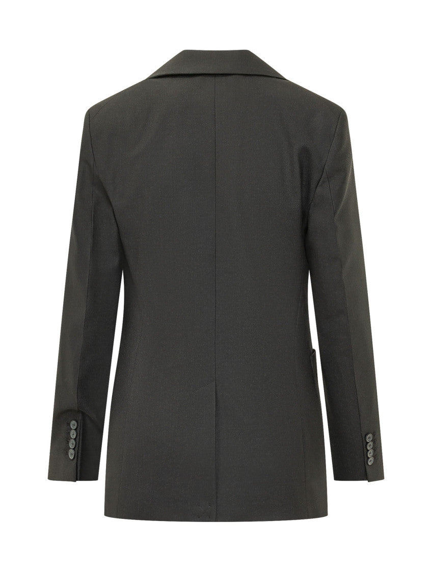 Black Solid Notched Lapel Blazer 2