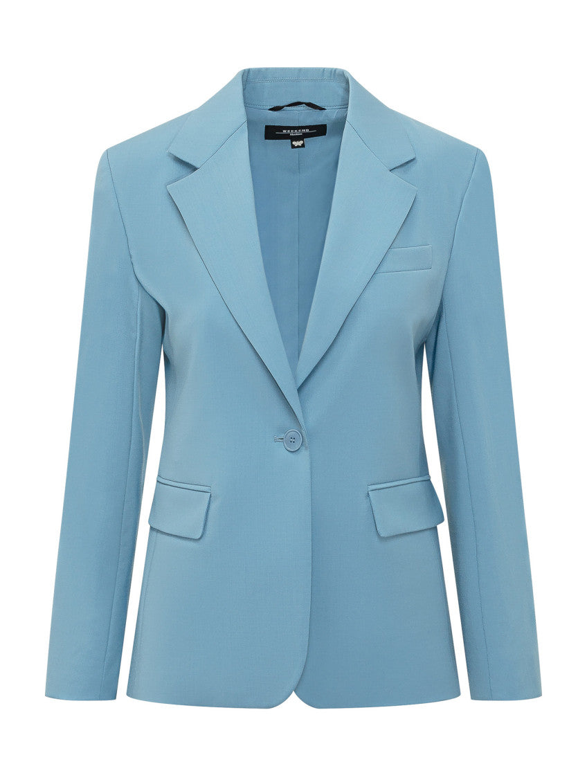 Blue Solid Notched Lapel Blazer 1