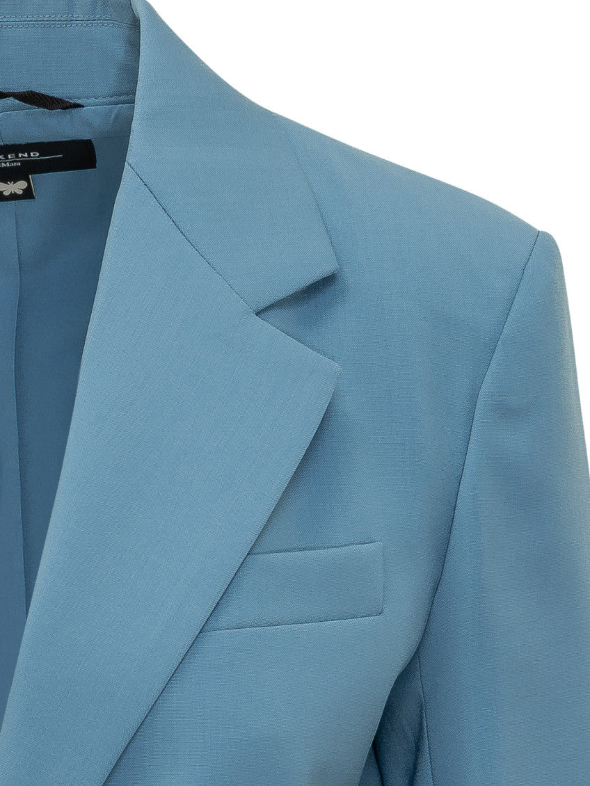 Blue Solid Notched Lapel Blazer 4