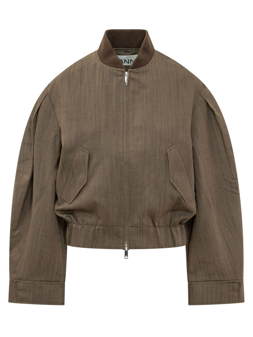 Brown Textured Mock Collar Jacket 1