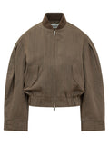 Brown Textured Mock Collar Jacket 1