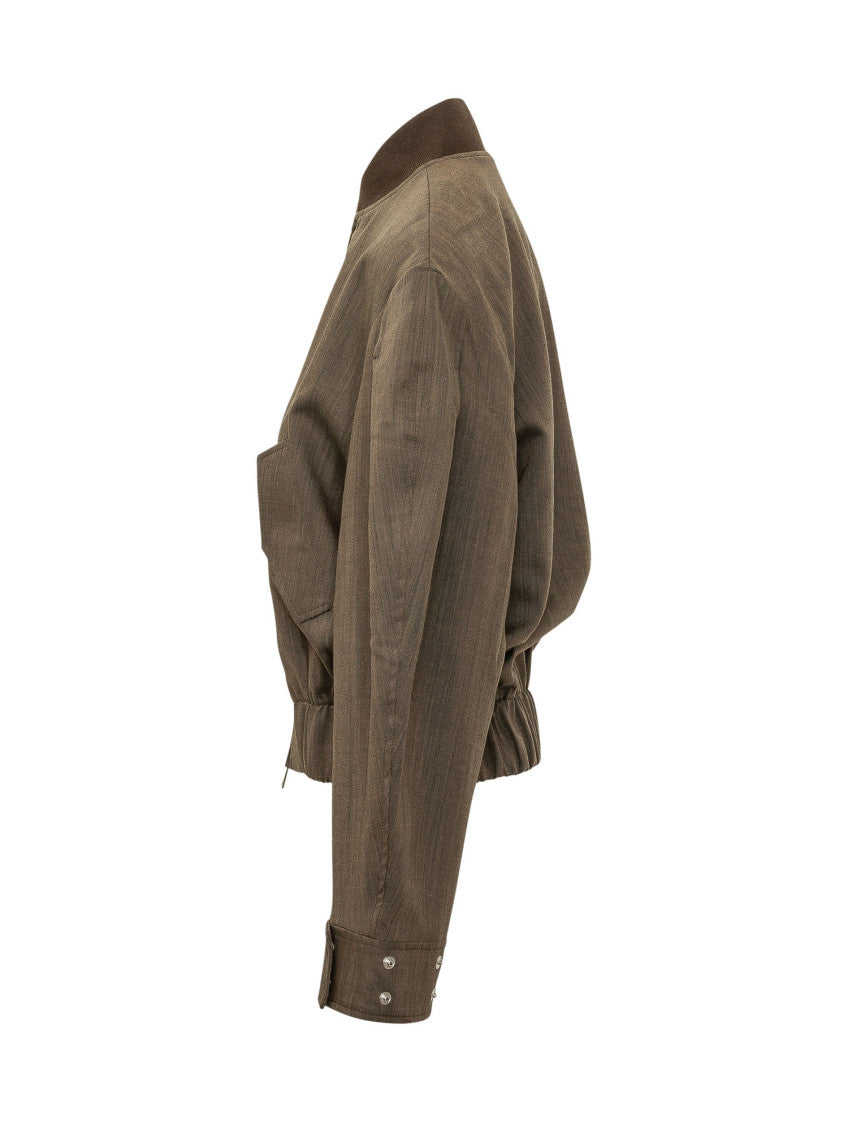 Brown Textured Mock Collar Jacket 3