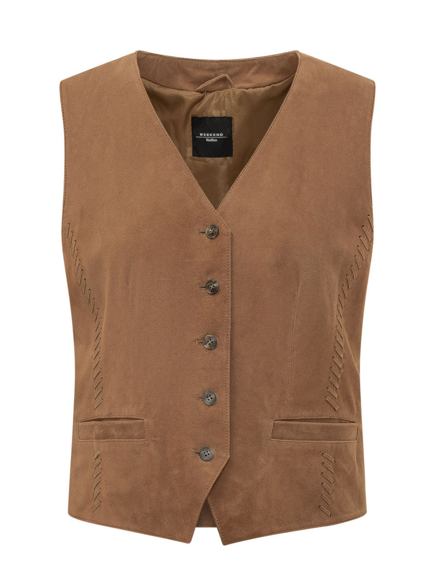 Brown Solid V Neck Jacket 1