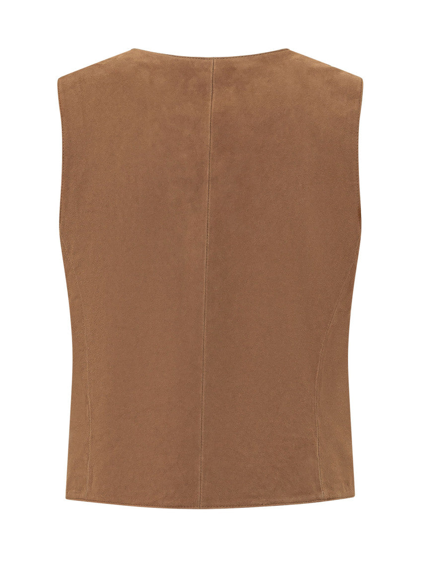 Brown Solid V Neck Jacket 2