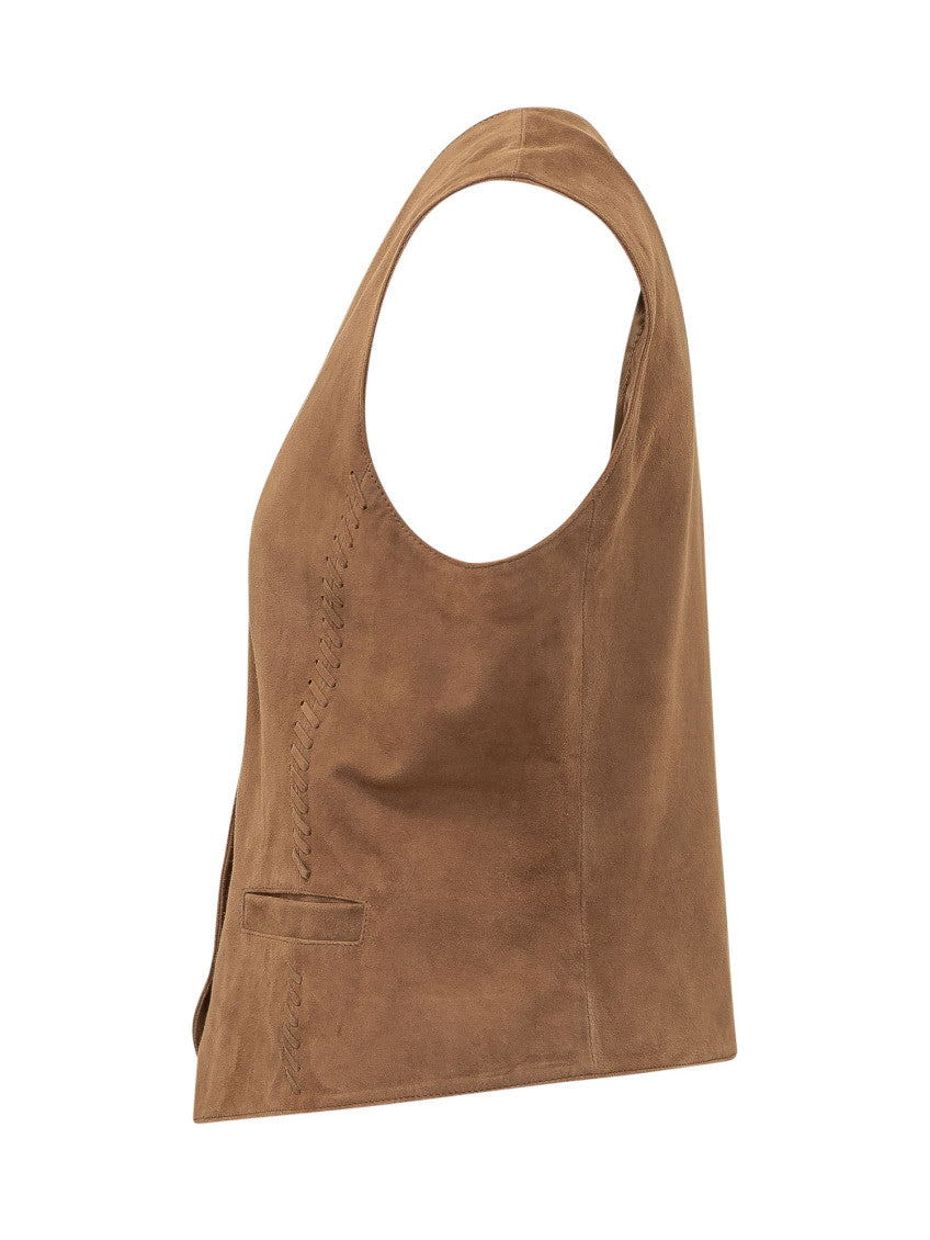 Brown Solid V Neck Jacket 3