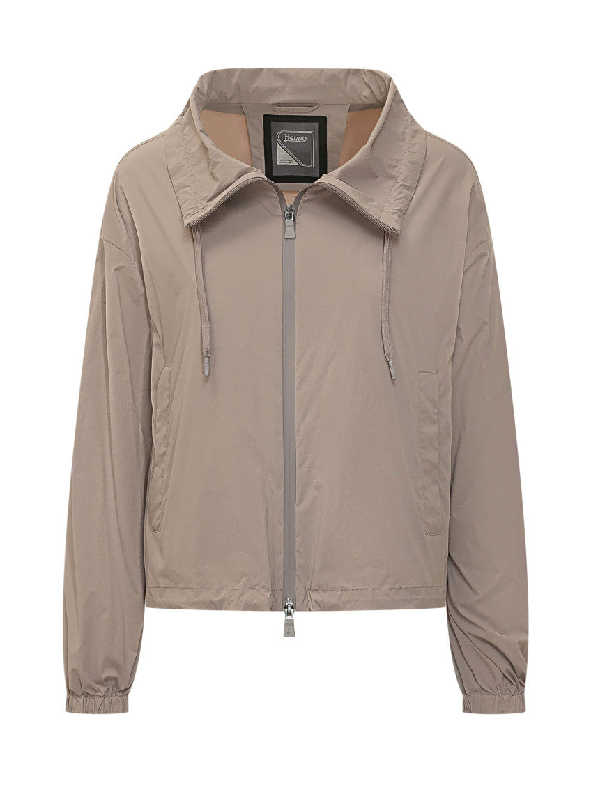 Beige Solid Shirt Collar Jacket 1