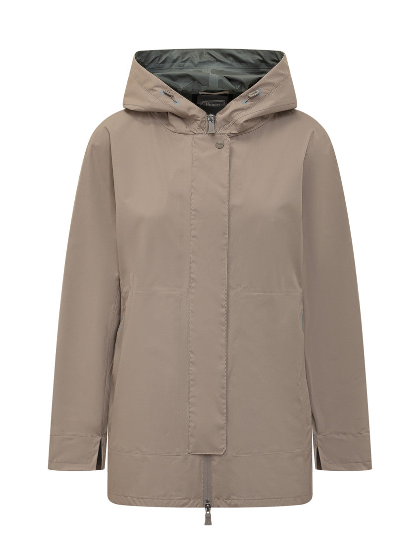 Beige Solid Hood Jacket 1