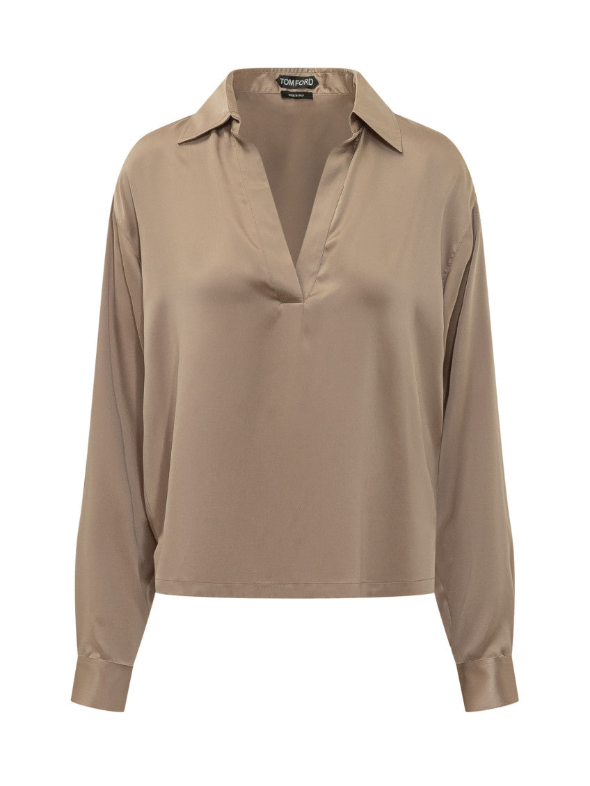 Beige Solid Shirt Collar Polo 1